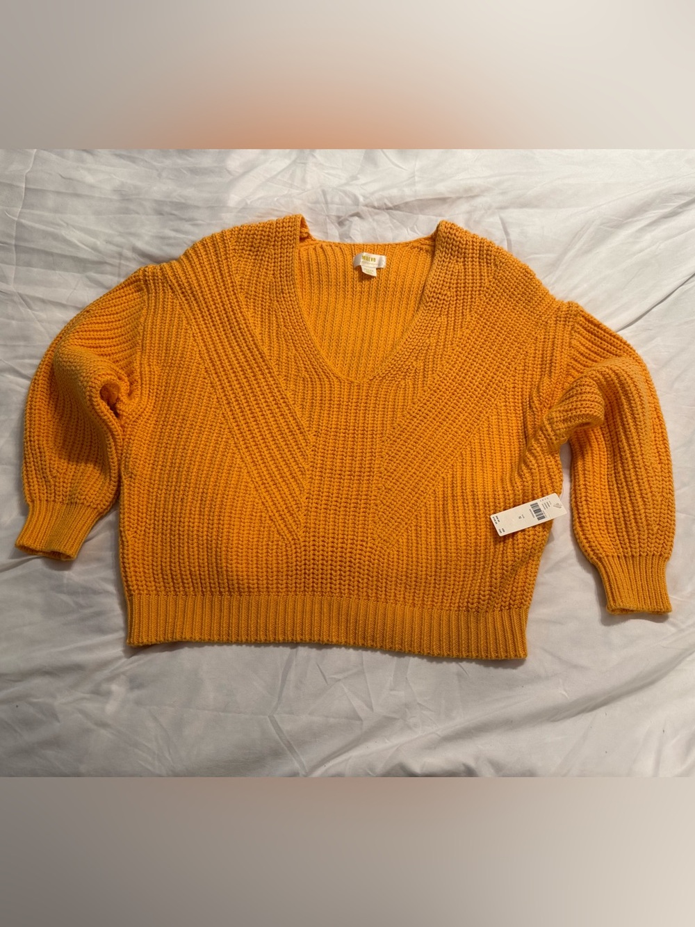 Anthropologie Maeve Cropped V-Neck Knit Sweater - orange/tangerine